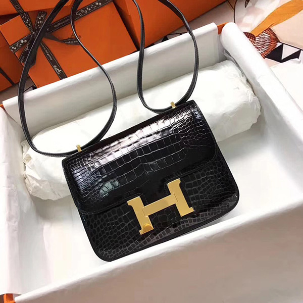 Constance Mini Bag Black Genuine Shiny Alligator Crocodile with Ghd ...