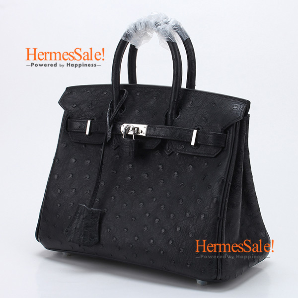Hermes Birkin 25cm Black South Africa Ostrich Leather with Silver Hardware - www.ermes-unice.fr