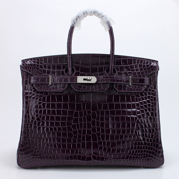 Hermes 35cm Shiny Vert Anis Porosus Crocodile Birkin Bag with