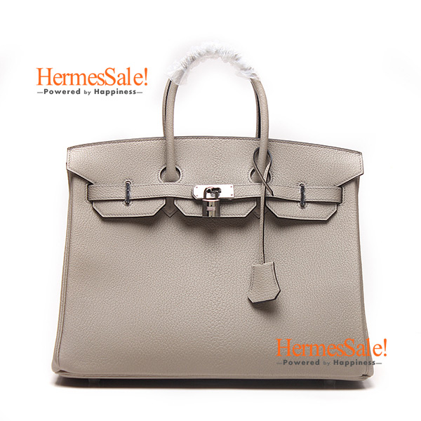 Hermes Birkin 35cm Gris Tourterelle Original Chevre with Blue Lin Chevre  and Shd 