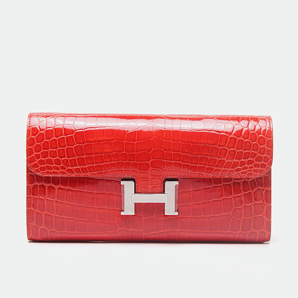 Constance crocodile wallet Hermès Red in Crocodile - 34503008