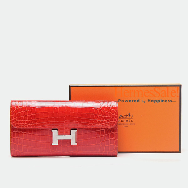 Constance crocodile wallet Hermès Red in Crocodile - 34503008