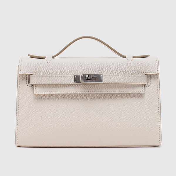 Hermes Craie White Epsom Mini Kelly II 20 cm Bag Pochette Clutch