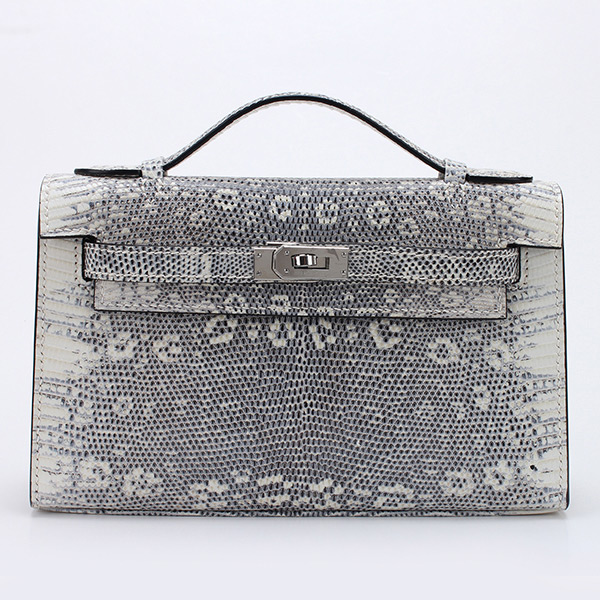 Hermes Kelly 22cm Clutch in Ombre Natural Lizard Skin and Silver Hardware 