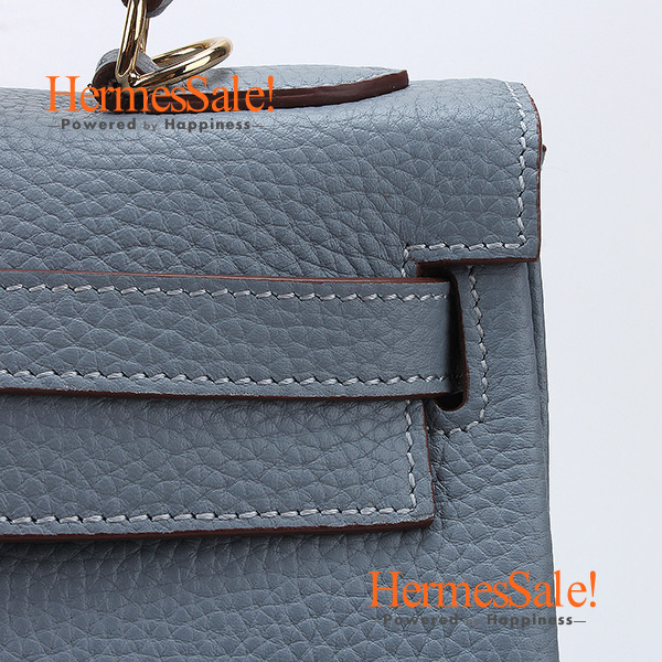 Hermes Kelly 32cm Blue Lin Clemence Gold Hardware Bag 