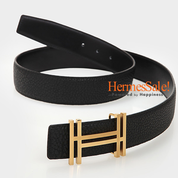 Hermes Gold/Black Box and Clemence Leather Mirage Reversible Belt 85CM  Hermes
