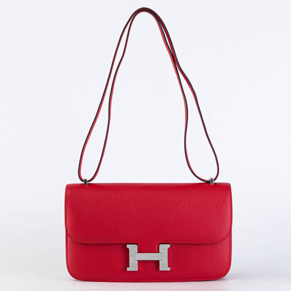 Hermes Constance Elan Bag in Casaque Red Original Epsom Leather and Silver  Hardware 